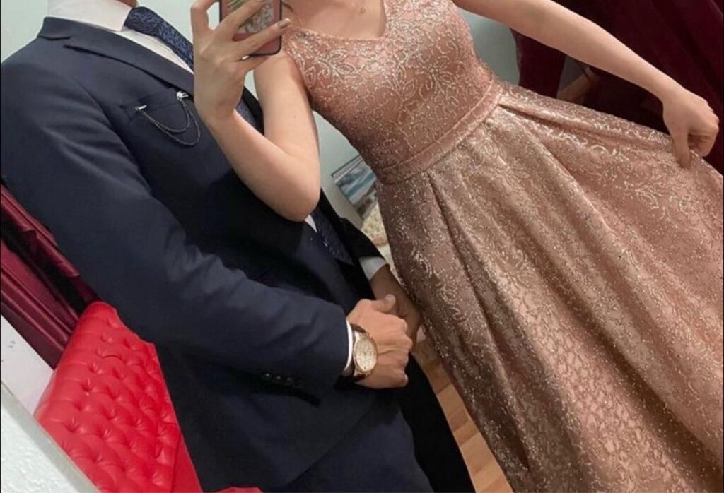 Nişanlık düğünlük simli elbise somon pembe - 3