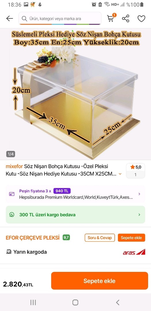 SÖZ NİŞAN BOHÇA KUTUSU -PLEKSİ KUTU - hediye kutusu 4 adettir - 7