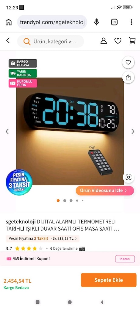 DİJİTAL ALARMLI TERMOMETRELİ TARİHLİ IŞIKLI DUVAR SAATİ OFİS MASA SAAT - 5
