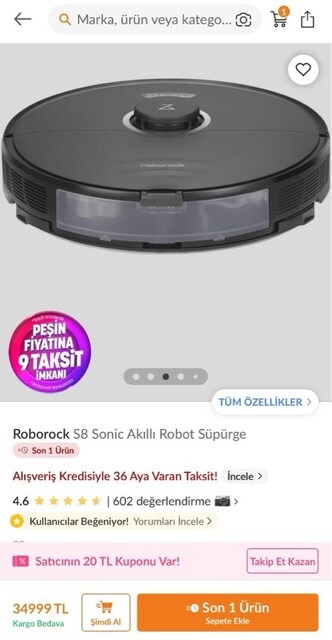 Roborock S8 Sonic Akıllı Robot Süpürge ve Paspas