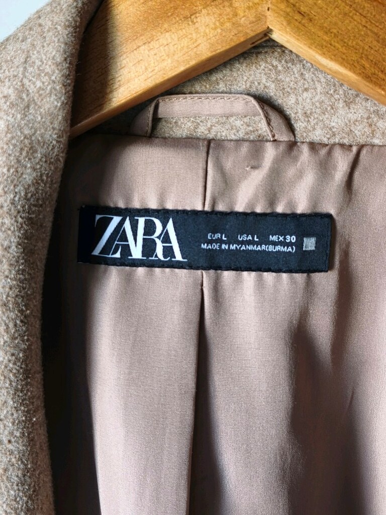 ZARA Bej / Camel Uzun Kaşe Kaban - Kruvaze Kesim (L Beden) - Sıfır - 2