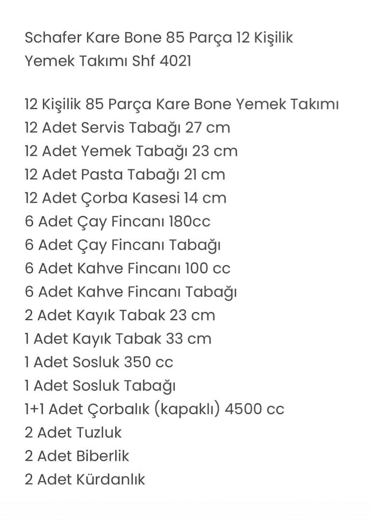 Schafer kare bone 12 kişilik 85 parça yemek takımı - 2