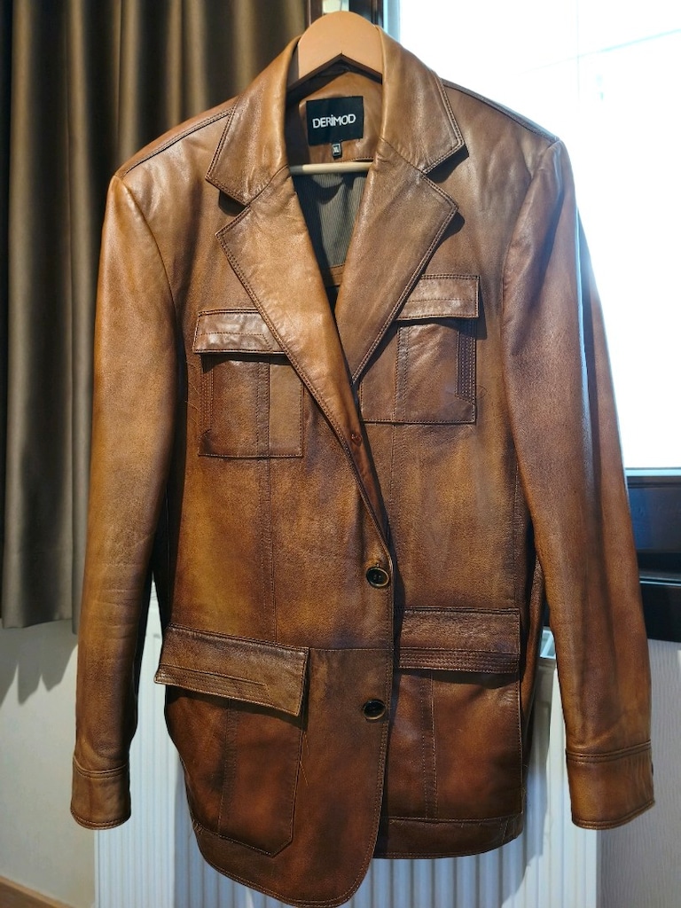 Derimod Hakiki Deri Erkek Ceket XL (54 Beden) Blazer / Camel