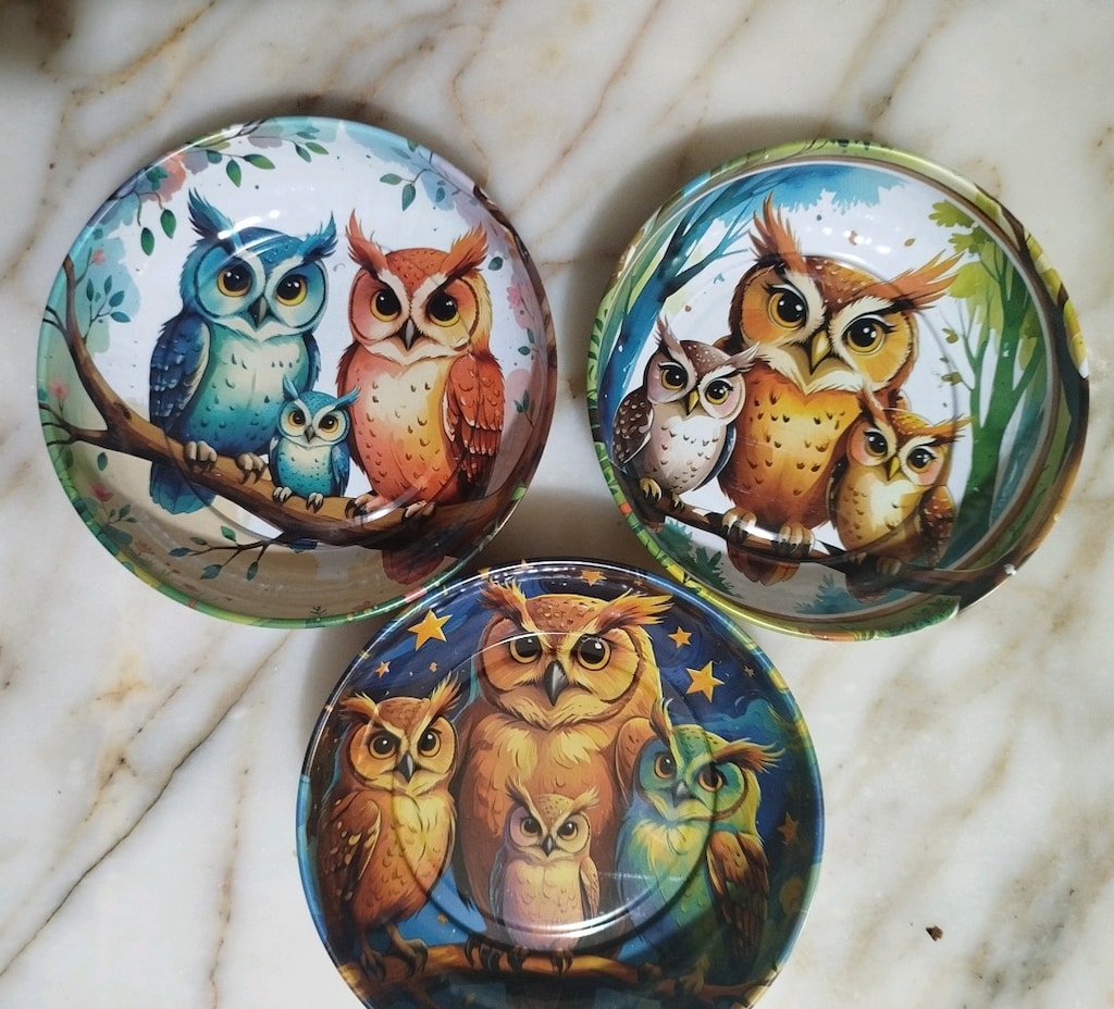 Baykuş Desenli Dekoratif Tabak 3lü (11cm) - 4