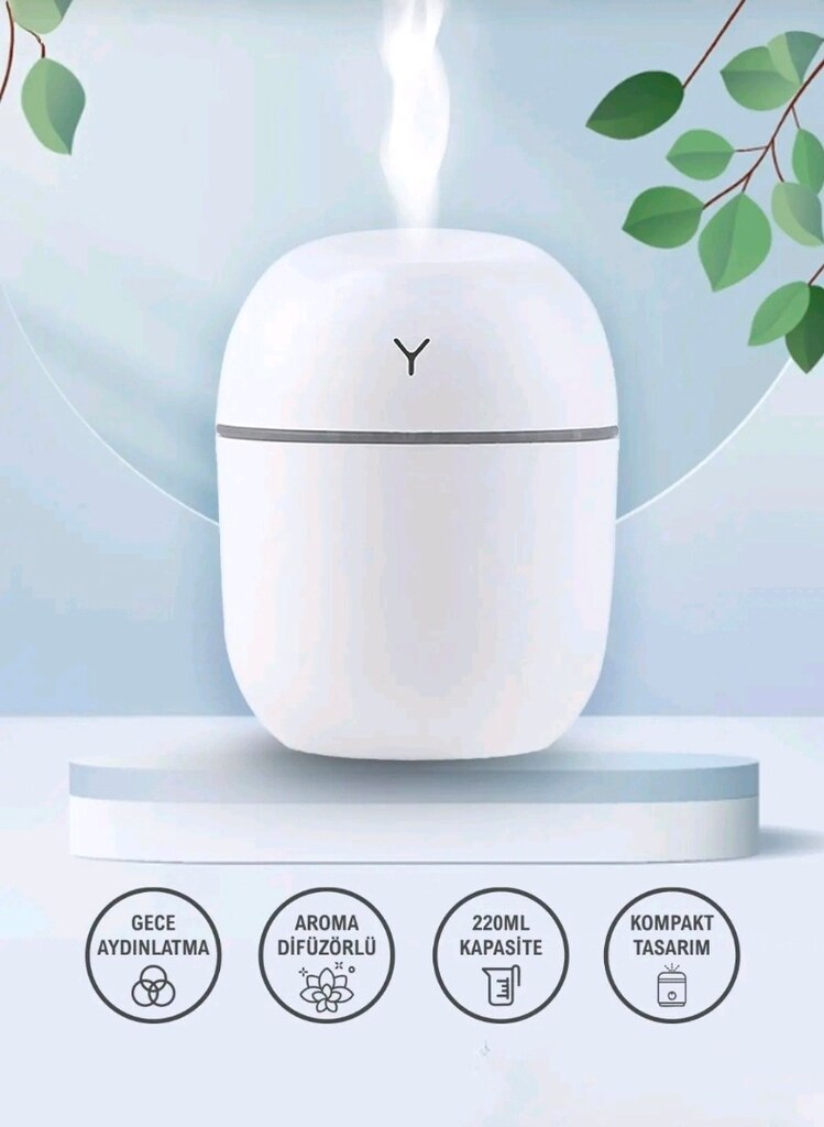 220 ml Hava Nemlendirici LED Işıklı Aroma Difizörü H2O. BEYAZ. - 5