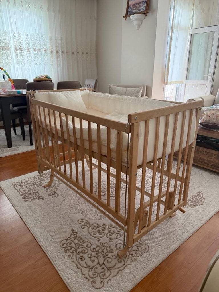 Elyaza Doğal Anne Yanı Asansörlü Uyku Setli Beşik 60×120 cm Krem - 11
