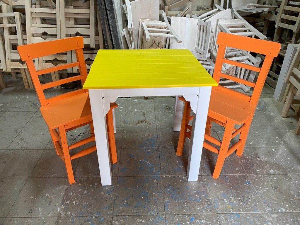 ahşap sandalye tahta sandalyeturıncu sandalye 2 li takım masa imalat - 4