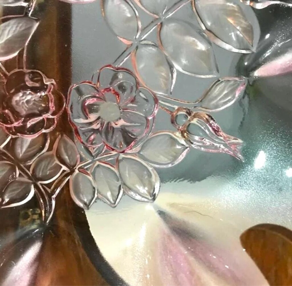 ALMAN MİKASA PEMBE KRİSTAL KABARTMA GÜL DESENLİ DEKOR & SUNUM TABAĞI - 8