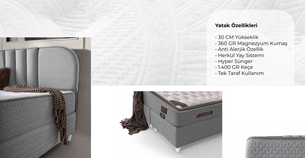 Sıfır , 30 cm Herkül Yaylı Yatak - Baza - Başlık Seti - 13