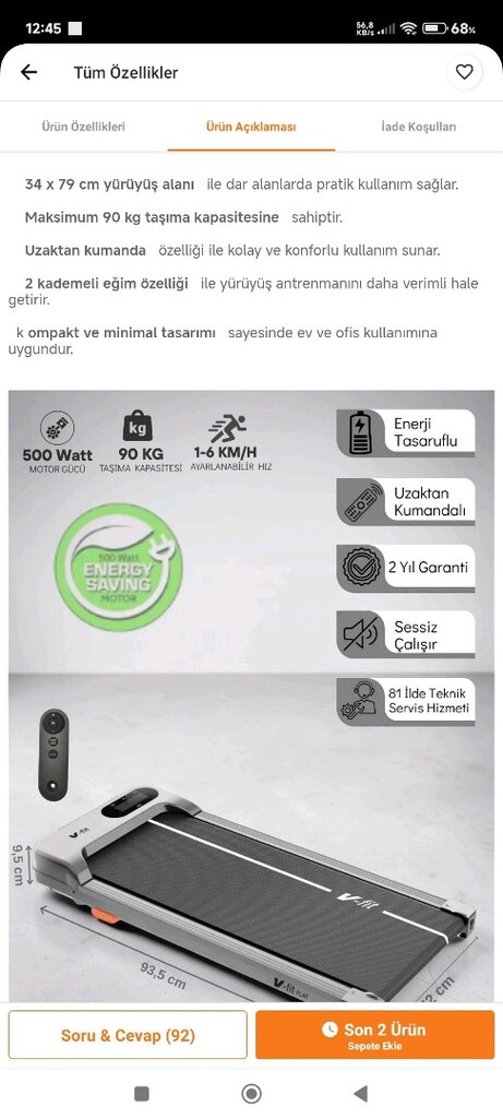 Yürüme koşu bandı vfit marka kumandalı - 6