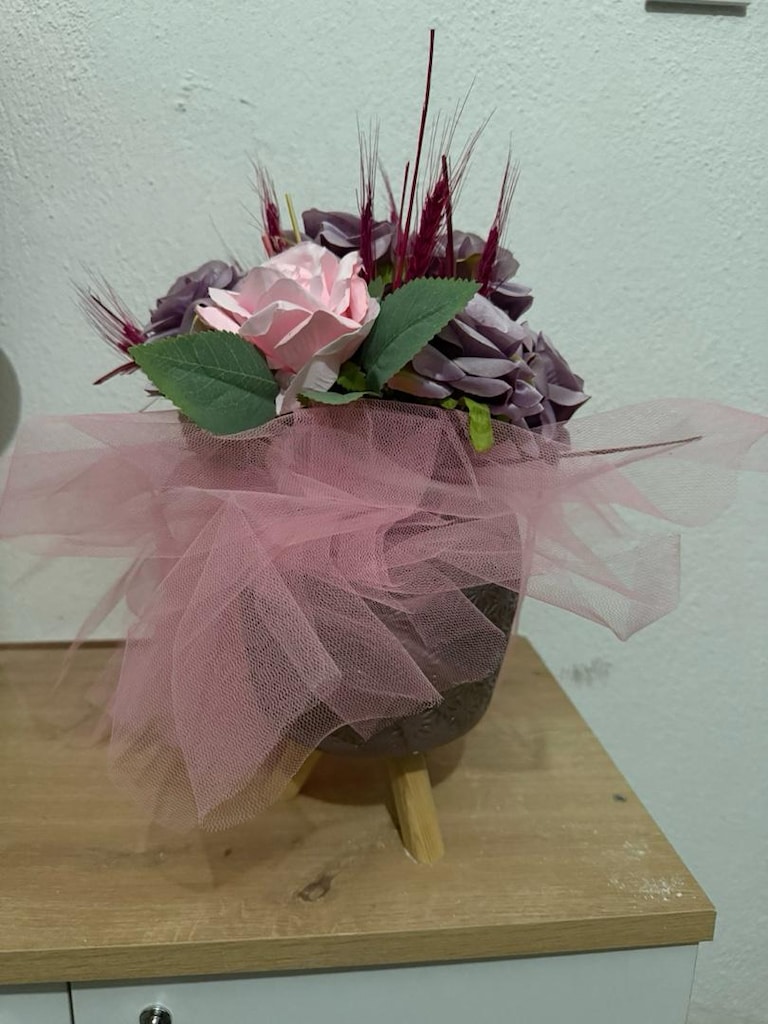 Pembe ve Gri Çiçek Buketi - 2