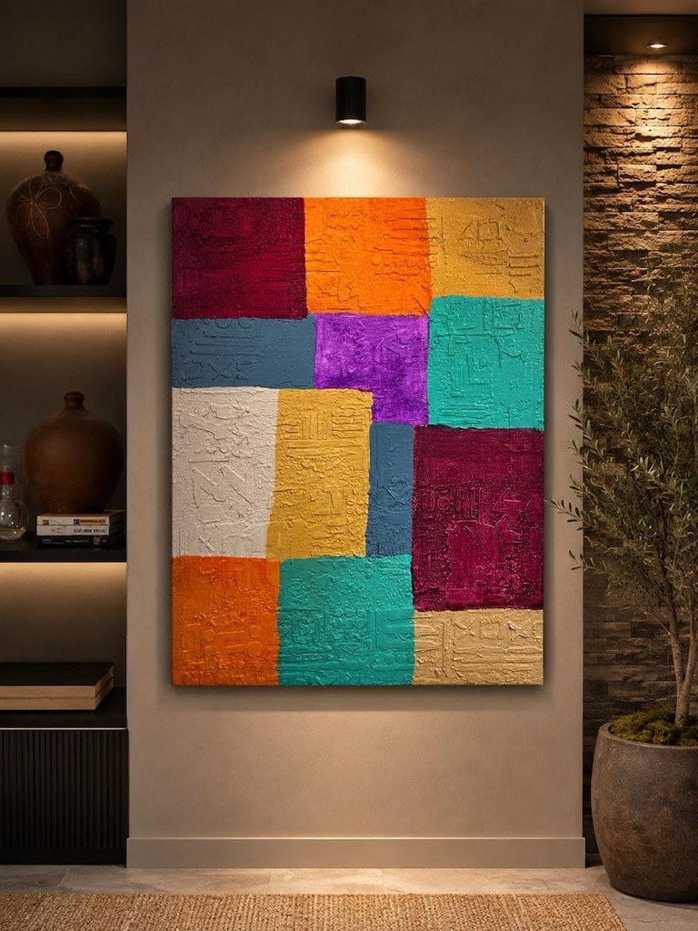 TABLO 80x100 EL İŞÇİLİĞİ DOKULU TEKNİK ÇALIŞMA RENKLİ TABLO - 2