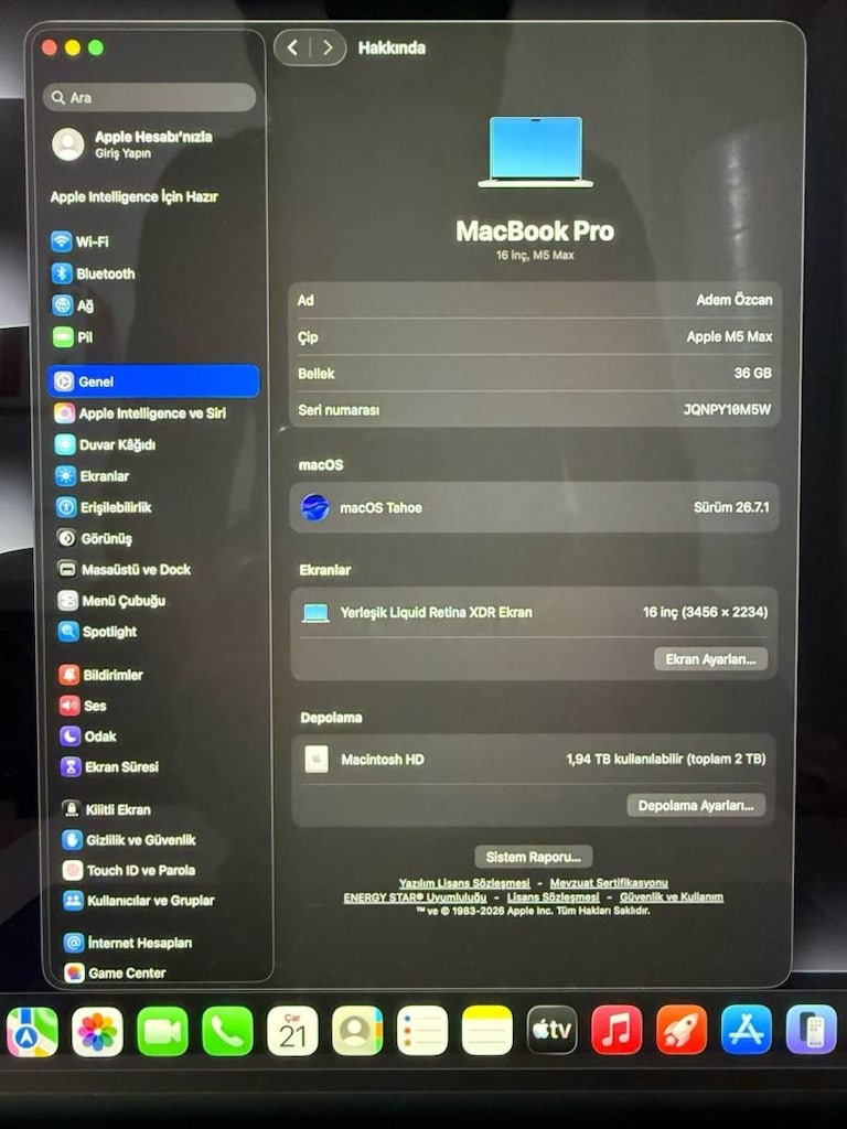 MacBook Pro / M5 Max / 16 inç / 36 GB Ram / 2 TB Ssd - 2