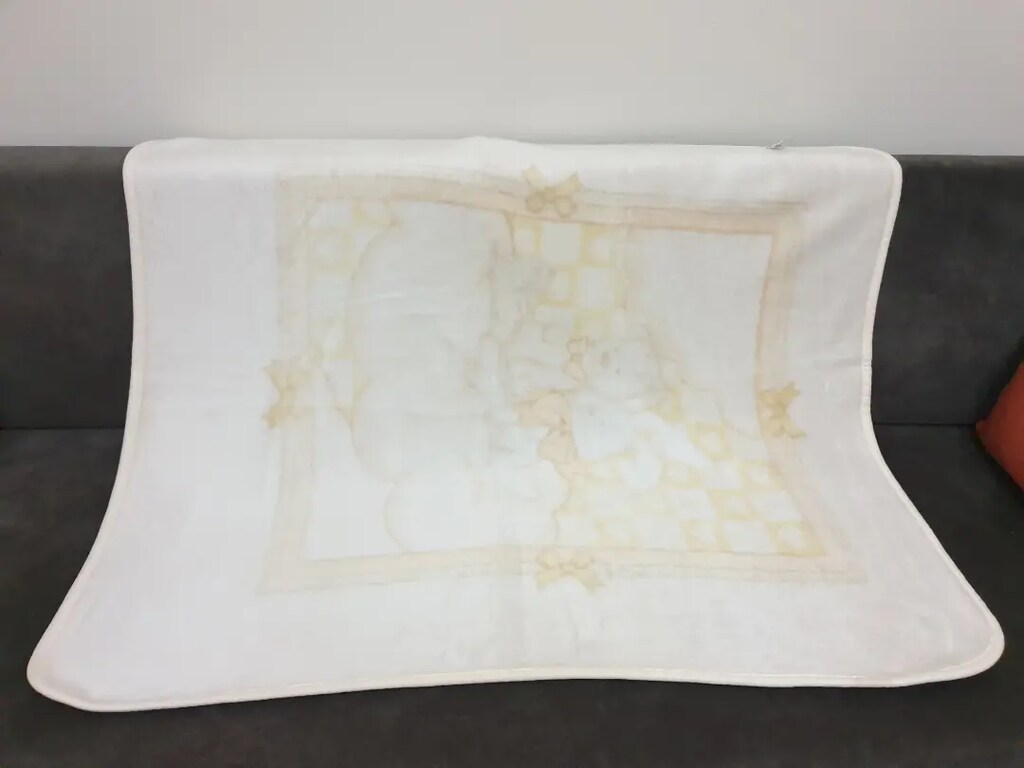 100x120 cm boyutlarında krem ve sari renkli ayıcıklı bebe battaniye. - 5