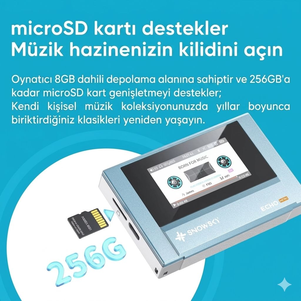 FiiO SnowSky Echo Mini HiFi MP3 Çalar - 3.5mm & 4.4mm - Dual DAC - 9