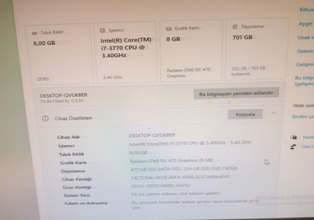 İ7-3770 + RX 470 8 GB SİSTEM - 6
