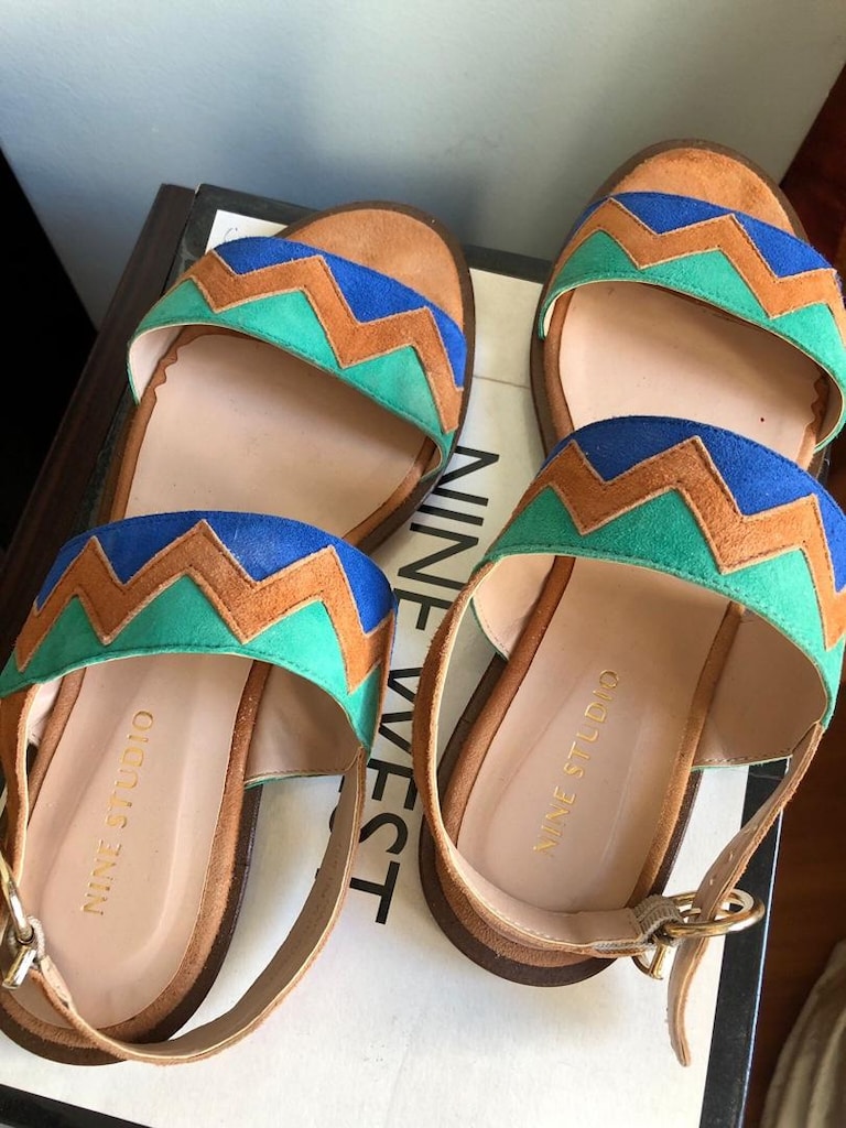 nine west hakiki süet etnik desen sandalet - 7