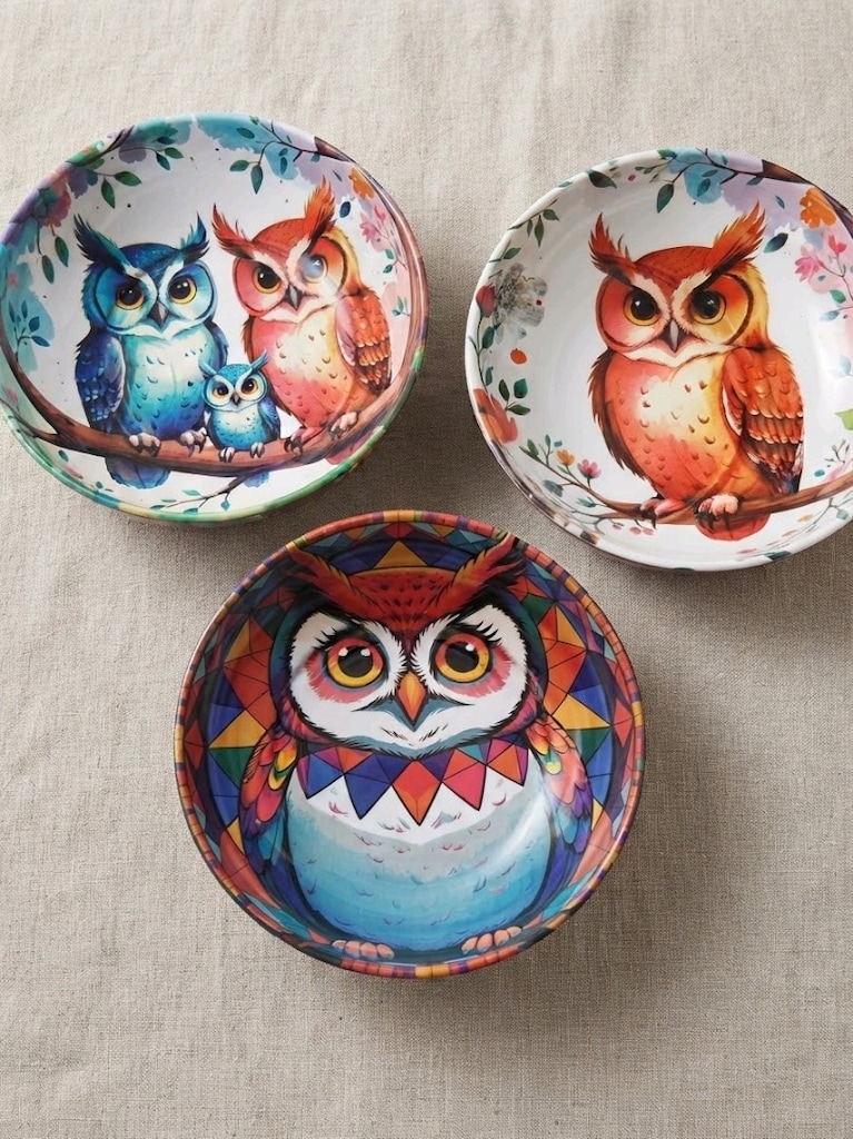 Baykuş Desenli Dekoratif Tabak 3lü (9cm) - 4