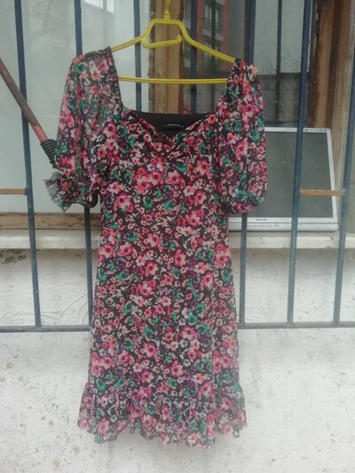 TRENDYOLMİLLA Çok Renkli Fırfır Detaylı Tül Örme Elbise