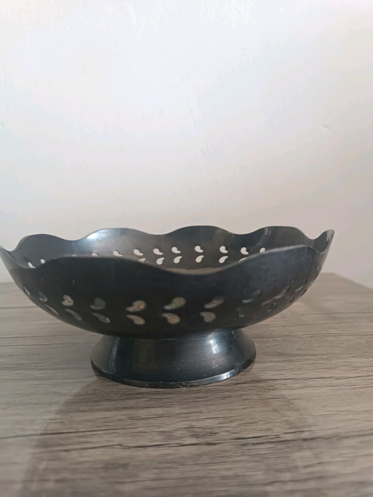 Vintage Pirinç İşlemeli Dekoratif Kase / Sunumluk" - 3