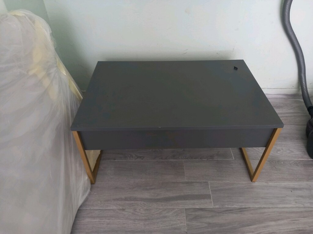 Loft Tarz Gold Metal Ayaklı Koyu Gri Sehpa - Çok Temiz - 3