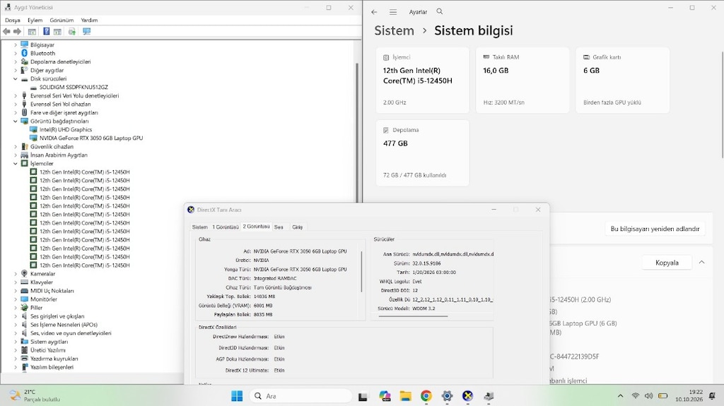 Monster Abra Oyun Çizim Laptop - İ5 12450H + 6 GB RTX 3050 + 16 GB RAM - 4