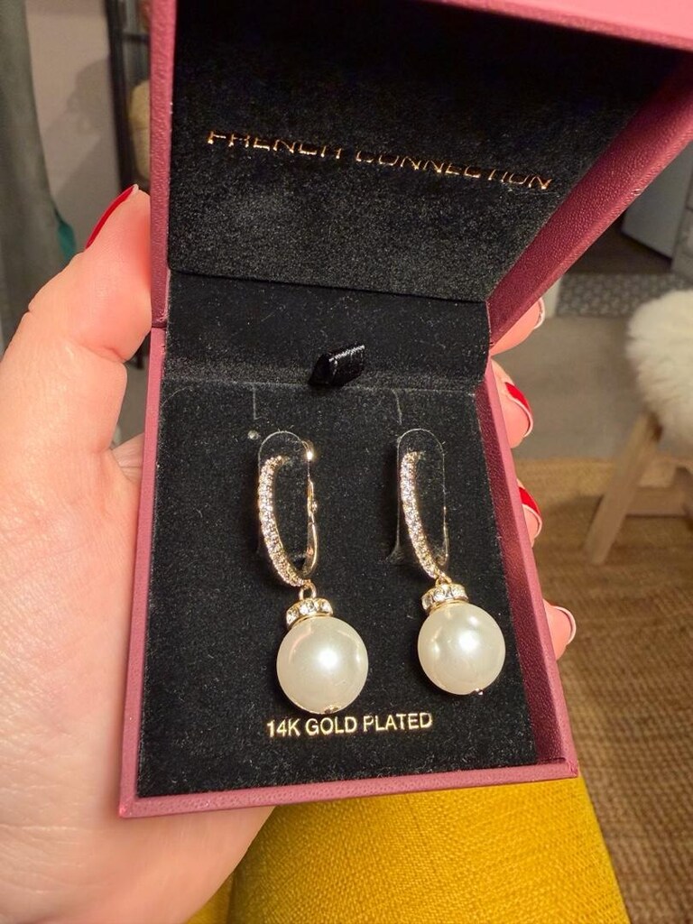 french collection 14 K altın kaplama inci küpe - 2