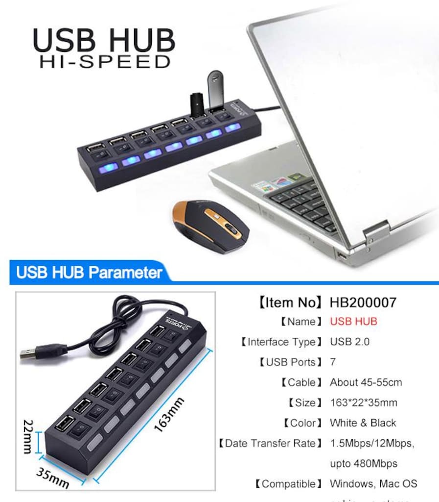 4874 7 Port Usb Hub Switch Çoklayıcı Çoğaltıcı - 2
