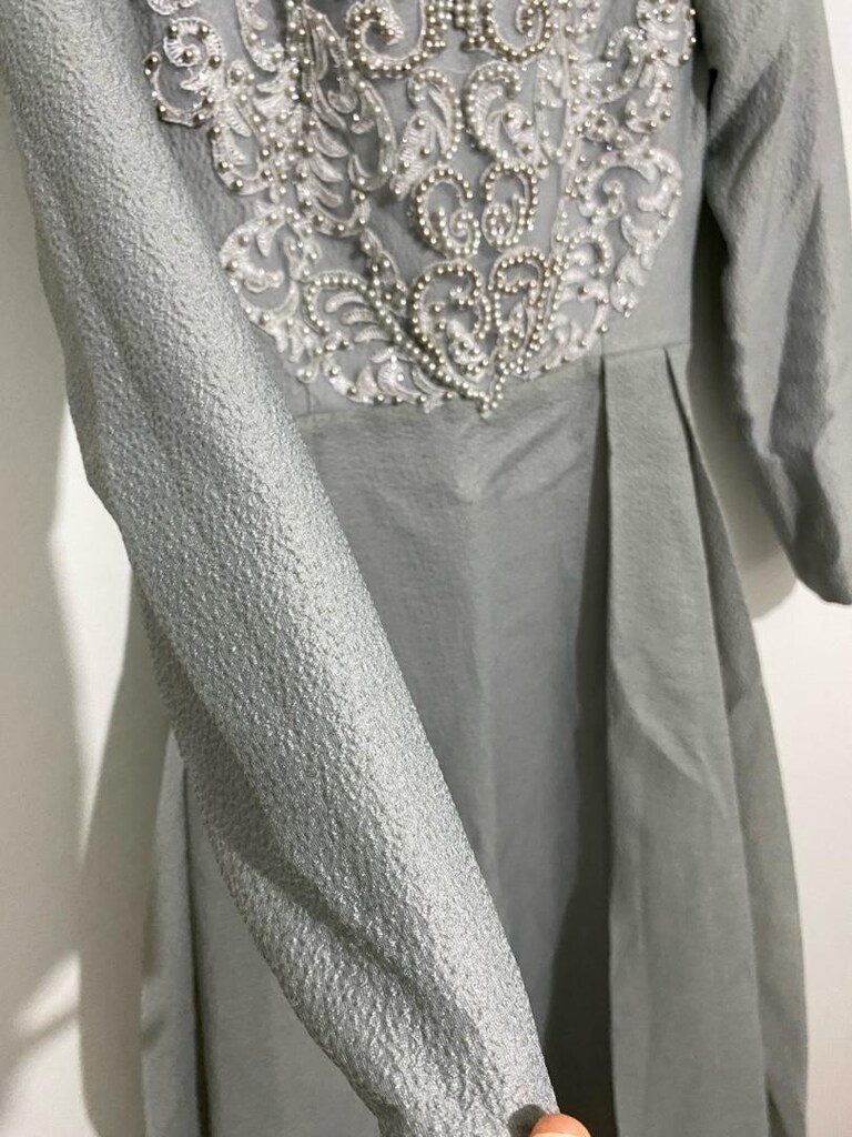 Taşlı Gri Elbise - 5