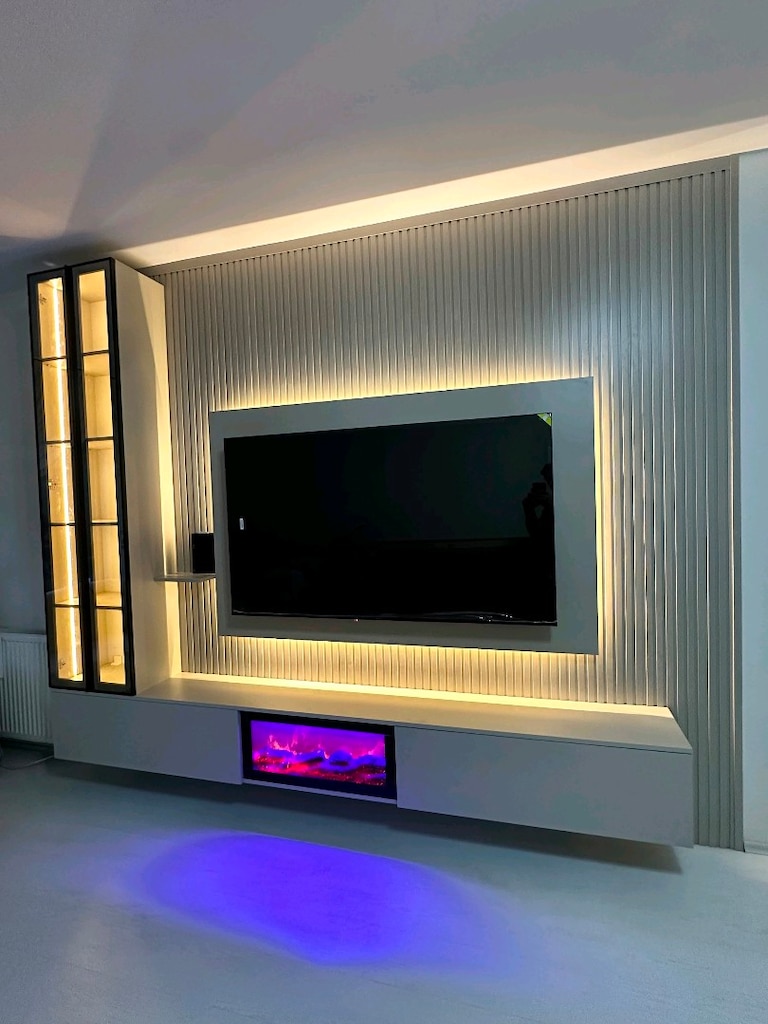 Duvar Paneli Tv Ünitesi Duvar Ünitesi kitaplık şömineli TV ünitesilüks