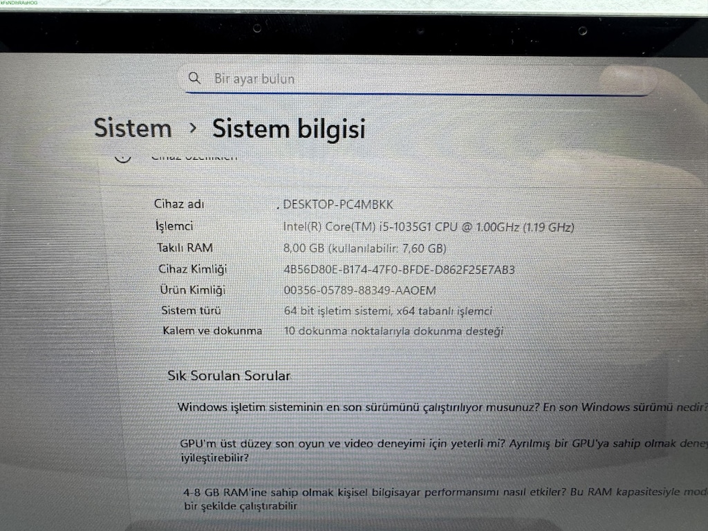 SURFACE İ5 10. NESİL 8 GB RAM 128 NVME DOKUNMATİK + KALEM - 6