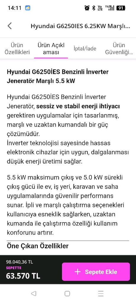jeneratör Hyundai g6250 - 2