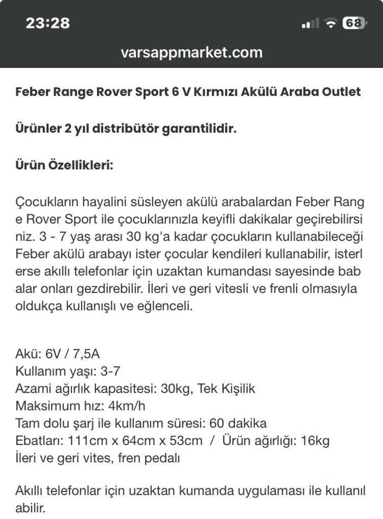 Satılık Akülü Araba RANGE ROVER - 6