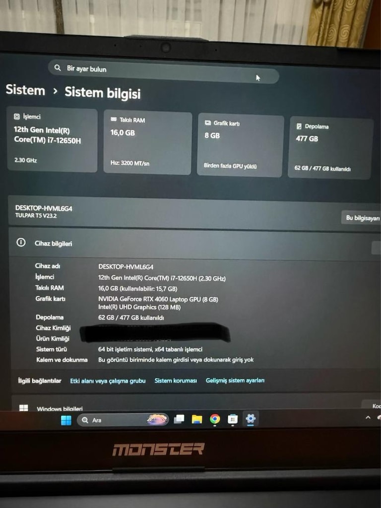 Monster Tulpar T5 RTX4060 Gaming Laptop - 5