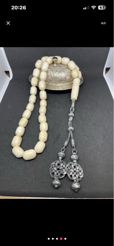 94 GRAM BÜYÜK BOY ORJİNAL FİL DİŞİ TESBİH GÜMÜŞ KAZAZ PÜSKÜLLÜ - 4