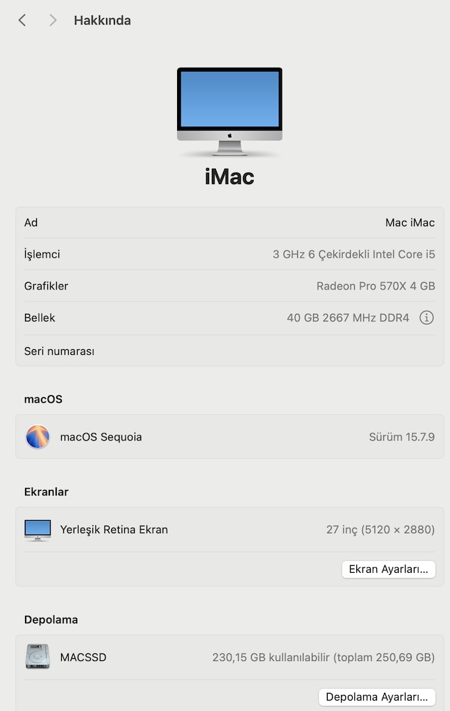 iMac (27-inch, 2019) I5 40GB RAM 250 SSD 5K RETINA 4GB EKRAN - 4