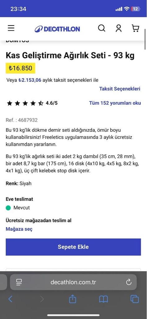 Decathlon Domyos 175 cm Halter Barı + 4x10 kg Döküm Plaka (48,7 kg) - 9