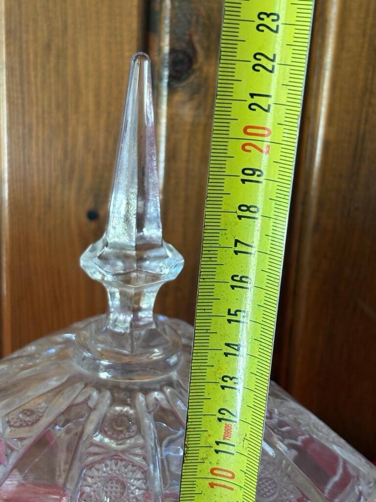 Vintage Üçgen Formda Kapaklı ve Ayaklı Pres Cam Şekerlik - Lokumluk - 8