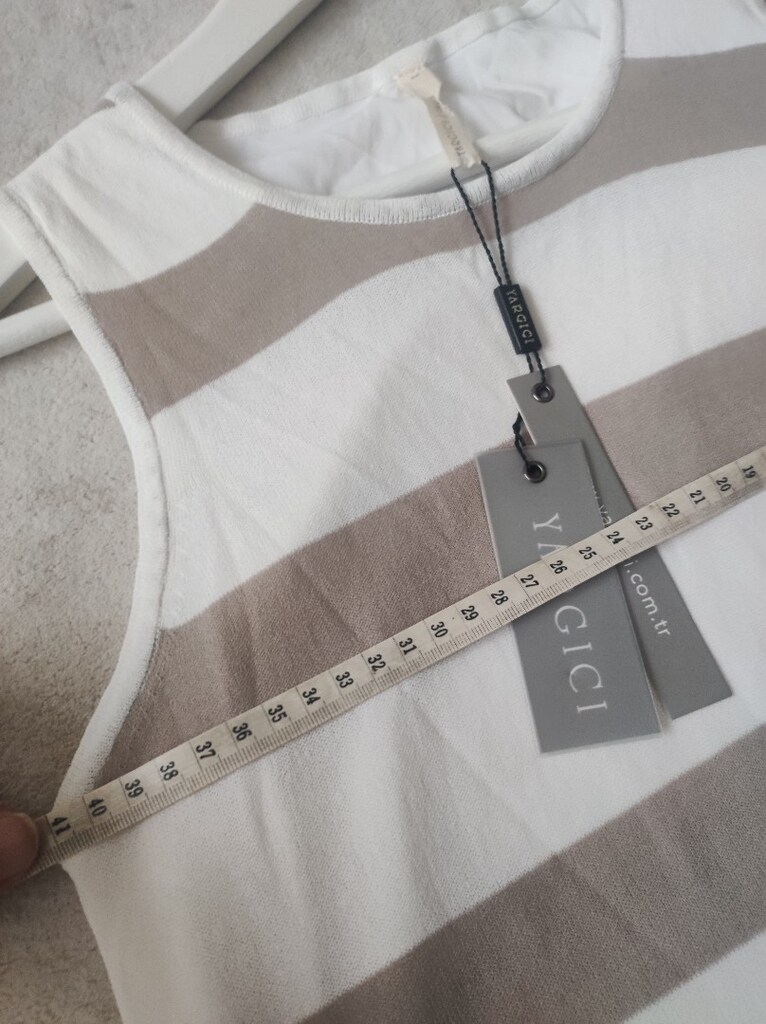 YARGICI BEJ ÇİZGİLİ MERSERİZE ELBİSE S M mango zara İpekyol - 2