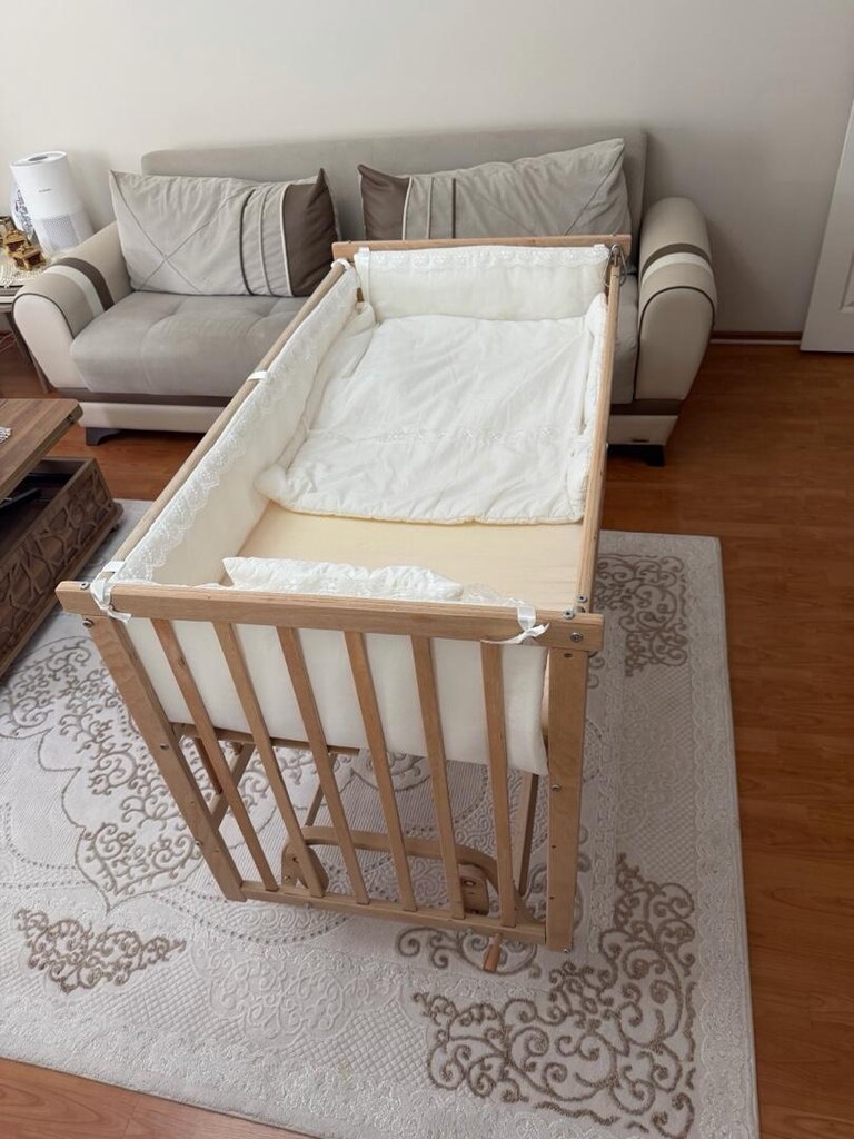 Elyaza Doğal Anne Yanı Asansörlü Uyku Setli Beşik 60×120 cm Krem - 8