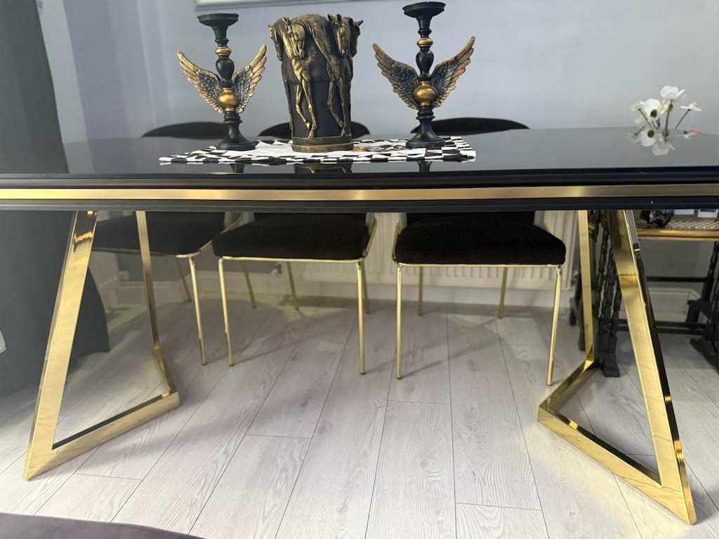 Özel Camlı, Gold Detaylı 6 Sandalyeli Yemek Takımı - 4