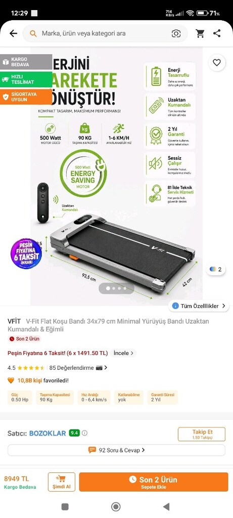 Yürüme koşu bandı vfit marka kumandalı - 4