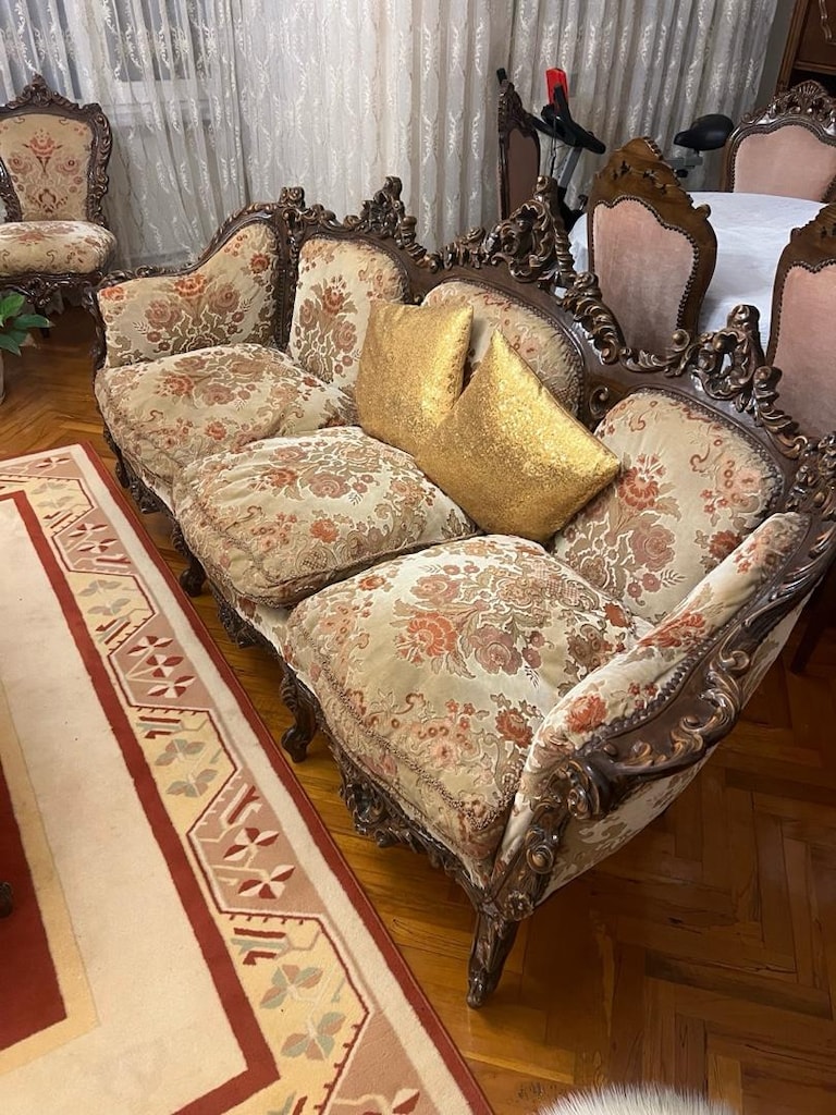 ceviz el oymazı antika vintage koltuk takımı - 6