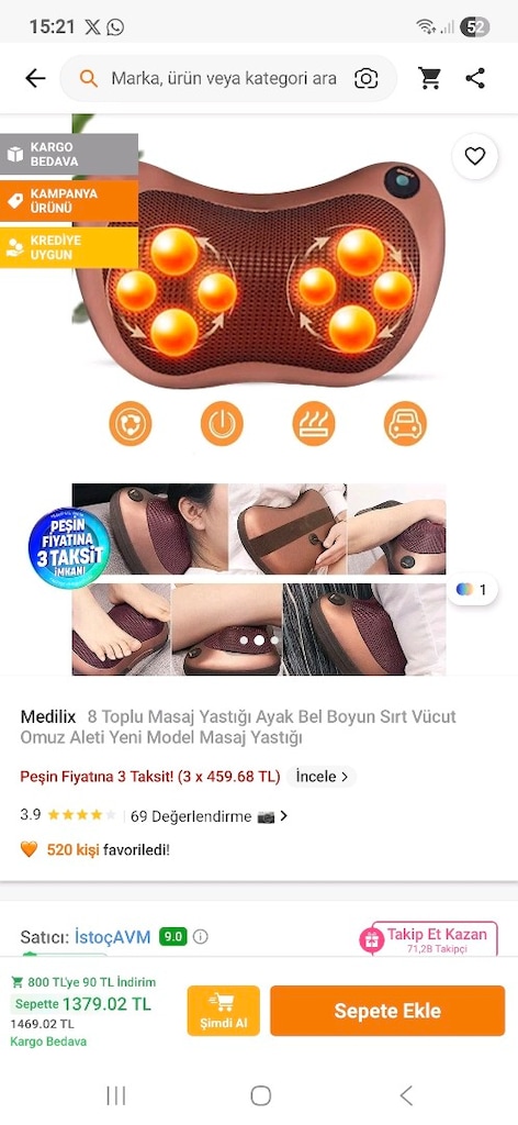 Sorunsuz Isıtmalı/Ovmalı 8 Toplu Masaj Yastığı - 10