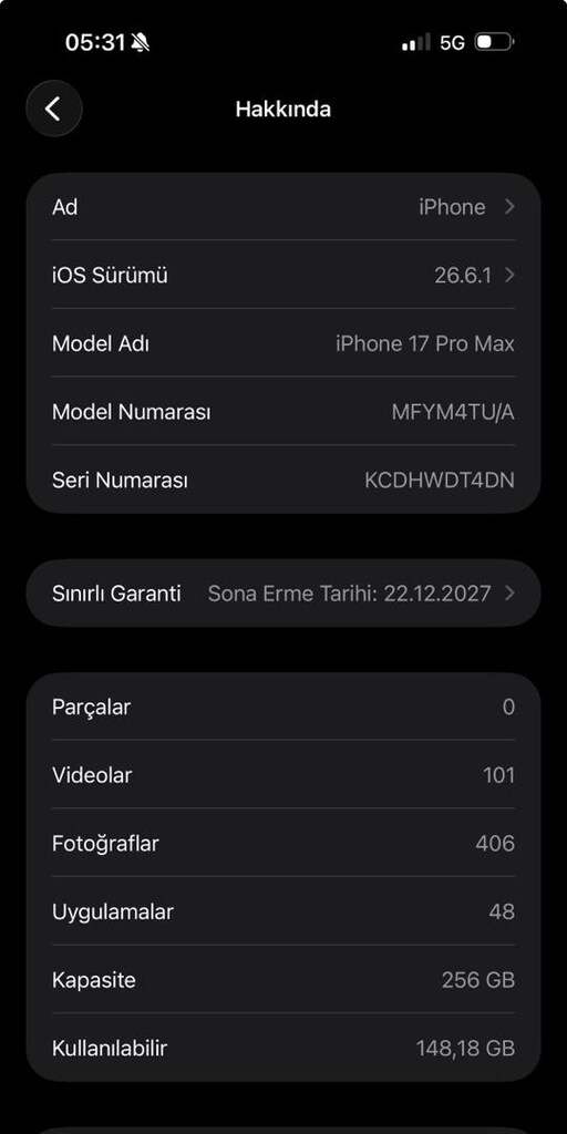 17 pro Max 256gb tr çiziksiz pil%98 - 8