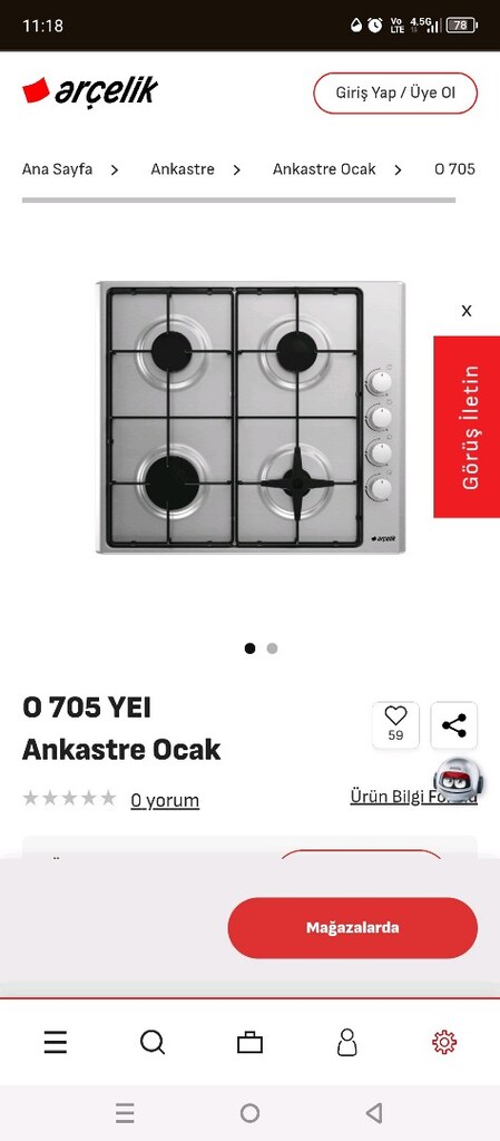 Ankastre set üstü ocak inox arçelik doğalgazlı - 2
