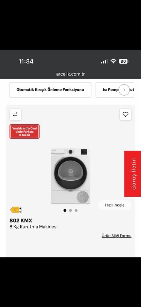 çamaşır kurutma makinası 3 yıl garantili 0 ütün