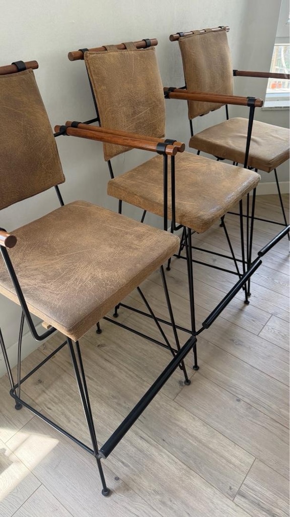 3 Adet Endüstriyel Bar Sandalyesi 65 cm | Ahşap Kolçaklı - 2