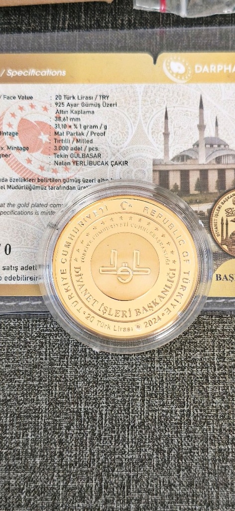 DİYANET İşleri Başkanlığı 100. yılı GÜMÜŞ Üzeri ALTIN Kaplama - 3