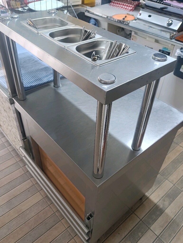 sanayi tipi üç bölmeli kaşıklık yemek dağıtma tezgah paslanmaz - 4